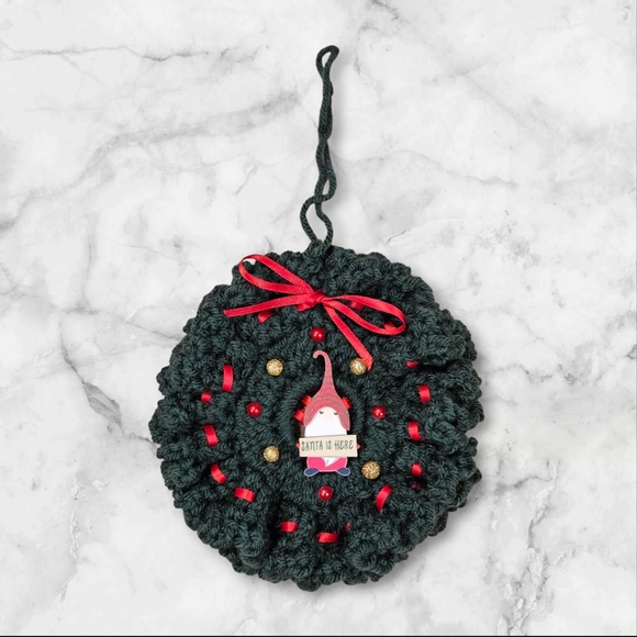 Christmas Ornament Small Crochet Wreaths Set of 4, Teddy Bears,Christmas Gnome, - Picture 3 of 7
